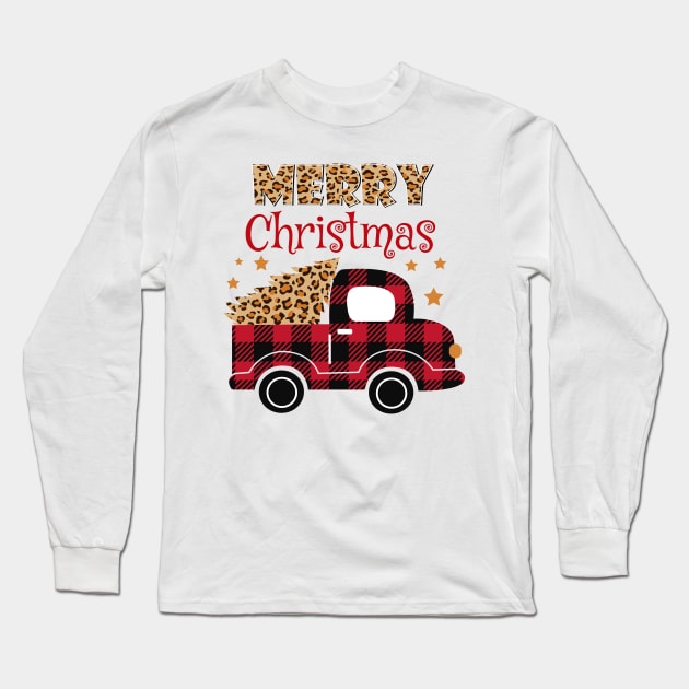 Merry Christmas Truck Long Sleeve T-Shirt by Peach Lily Rainbow